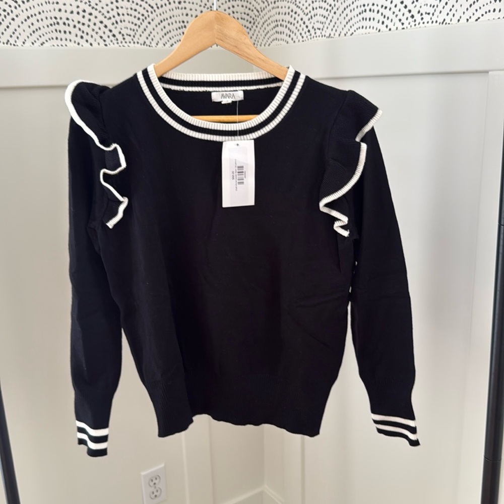 ANNA Black Ruffle Sweater
